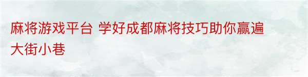 麻将游戏平台 学好成都麻将技巧助你赢遍大街小巷