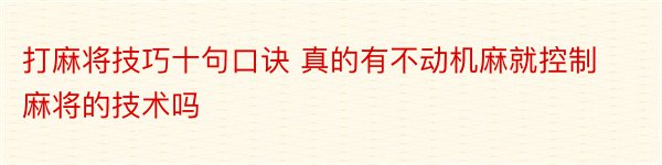 打麻将技巧十句口诀 真的有不动机麻就控制麻将的技术吗