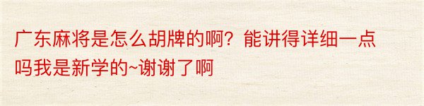 广东麻将是怎么胡牌的啊？能讲得详细一点吗我是新学的~谢谢了啊