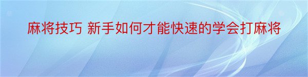 麻将技巧 新手如何才能快速的学会打麻将