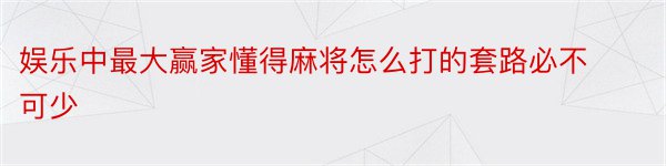 娱乐中最大赢家懂得麻将怎么打的套路必不可少