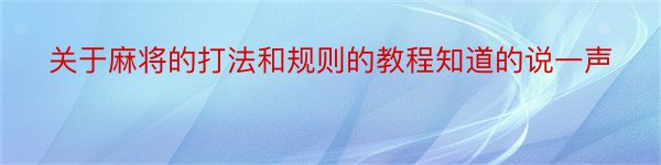 关于麻将的打法和规则的教程知道的说一声