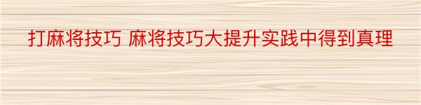 打麻将技巧 麻将技巧大提升实践中得到真理