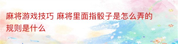 麻将游戏技巧 麻将里面指骰子是怎么弄的规则是什么