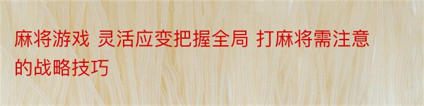 麻将游戏 灵活应变把握全局 打麻将需注意的战略技巧