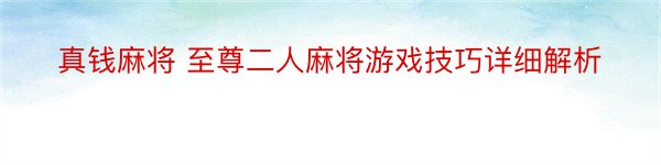 真钱麻将 至尊二人麻将游戏技巧详细解析