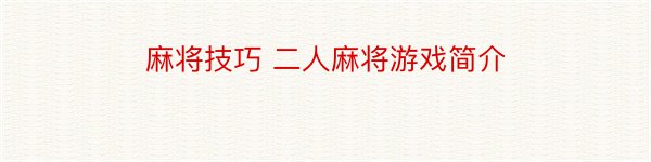 麻将技巧 二人麻将游戏简介