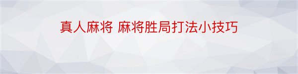 真人麻将 麻将胜局打法小技巧