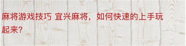 麻将游戏技巧 宜兴麻将，如何快速的上手玩起来？