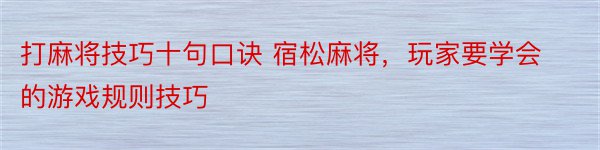 打麻将技巧十句口诀 宿松麻将，玩家要学会的游戏规则技巧