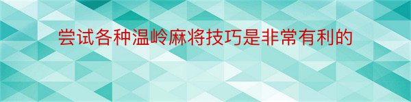 尝试各种温岭麻将技巧是非常有利的