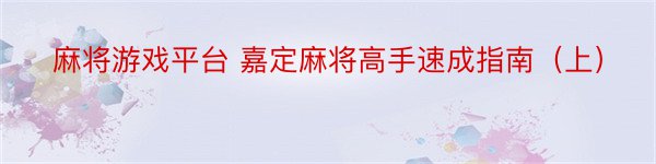 麻将游戏平台 嘉定麻将高手速成指南（上）