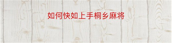 如何快如上手桐乡麻将