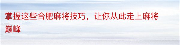 掌握这些合肥麻将技巧，让你从此走上麻将巅峰