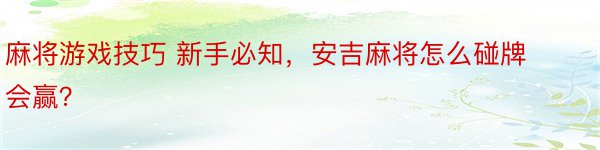 麻将游戏技巧 新手必知，安吉麻将怎么碰牌会赢？