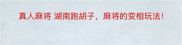 真人麻将 湖南跑胡子，麻将的变相玩法！