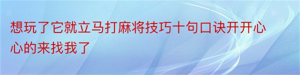 想玩了它就立马打麻将技巧十句口诀开开心心的来找我了