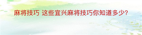 麻将技巧 这些宜兴麻将技巧你知道多少？