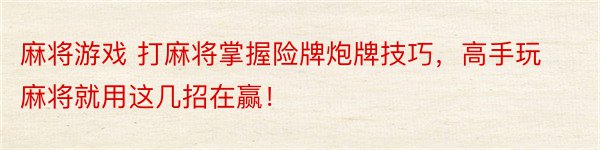 麻将游戏 打麻将掌握险牌炮牌技巧，高手玩麻将就用这几招在赢！