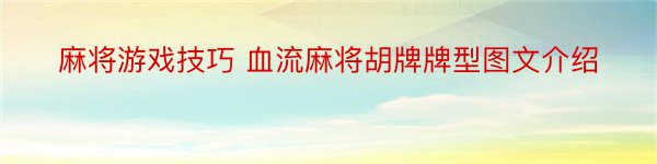 麻将游戏技巧 血流麻将胡牌牌型图文介绍