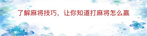 了解麻将技巧，让你知道打麻将怎么赢