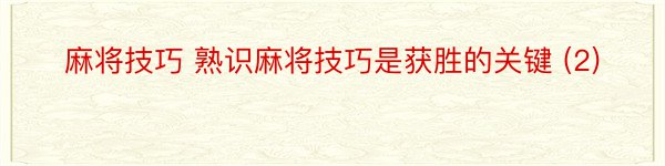 麻将技巧 熟识麻将技巧是获胜的关键 (2)