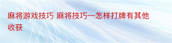 麻将游戏技巧 麻将技巧—怎样打牌有其他收获