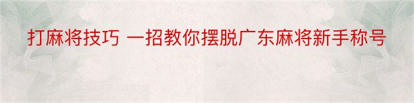 打麻将技巧 一招教你摆脱广东麻将新手称号