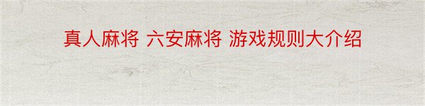 真人麻将 六安麻将 游戏规则大介绍