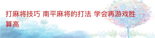 打麻将技巧 南平麻将的打法 学会再游戏胜算高