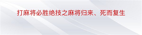 打麻将必胜绝技之麻将归来、死而复生