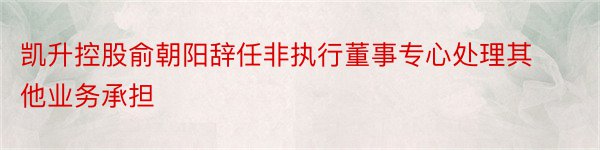 凯升控股俞朝阳辞任非执行董事专心处理其他业务承担